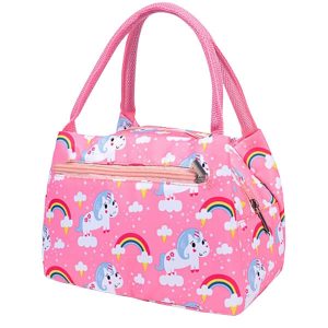 Sac isotherme repas rose motif licorne et arc-en-ciel
