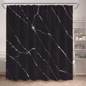 Rideau de douche marbré noir avec lignes blanches