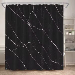 Rideau de douche marbré noir avec lignes blanches