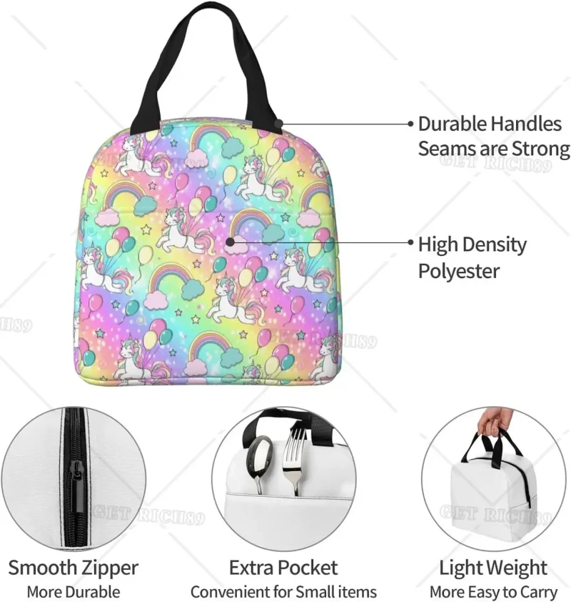 Sac à lunch isotherme licorne en tissu Oxford – Image 4