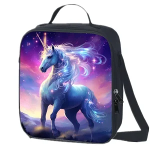 Sac à lunch motif licorne magique sur fond de galaxie violette