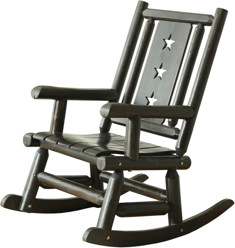 Fauteuil à bascule rustique d'intérieur et de jardin inclinable, en bois antique, pour balcon, cour, terrasse, pelouse, 69 cm de large, supporte 115 kg, marron
