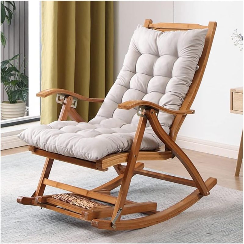 Folding wooden rocking chair with footrest