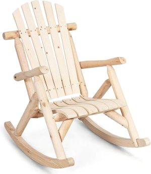 Giantex Chaise à bascule en bois pour porche et patio à bascule pour terrasse, balcon, jardin, piscine, jardin - Meuble rustique à bascule simple - Naturel (1)