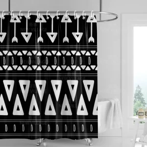 Rideau de douche aux motifs géométriques