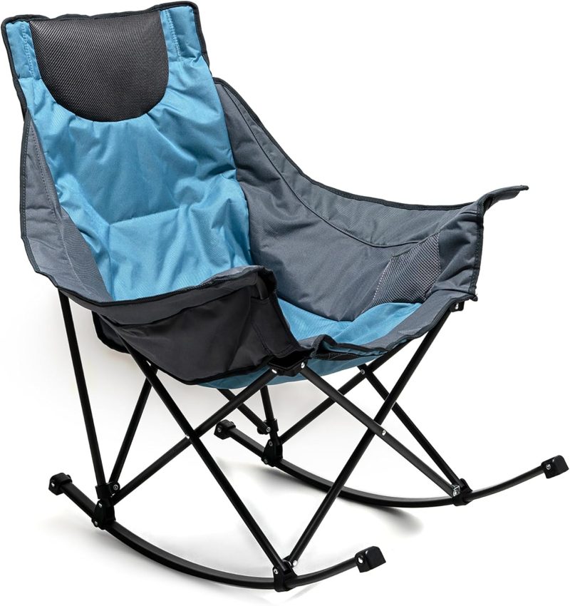 Sunnyfeel Chaise à bascule pour adultes, chaise de camping rembourrée inclinable surdimensionnée, chaise de pelouse d'extérieur (bleu)