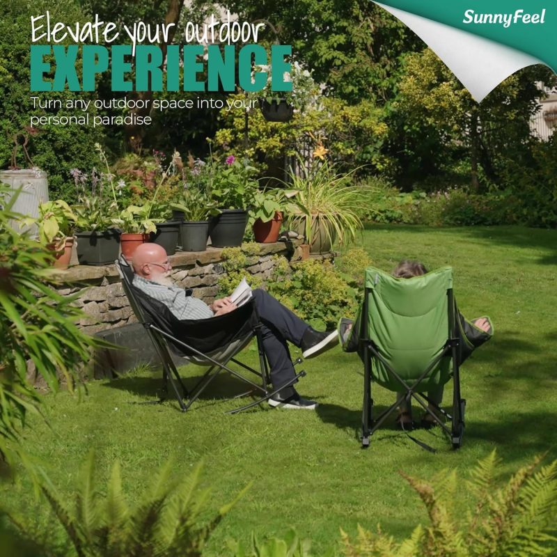 Sunnyfeel Chaise à bascule pour adultes, chaise de camping rembourrée inclinable surdimensionnée, chaise de pelouse d'extérieur (bleu)