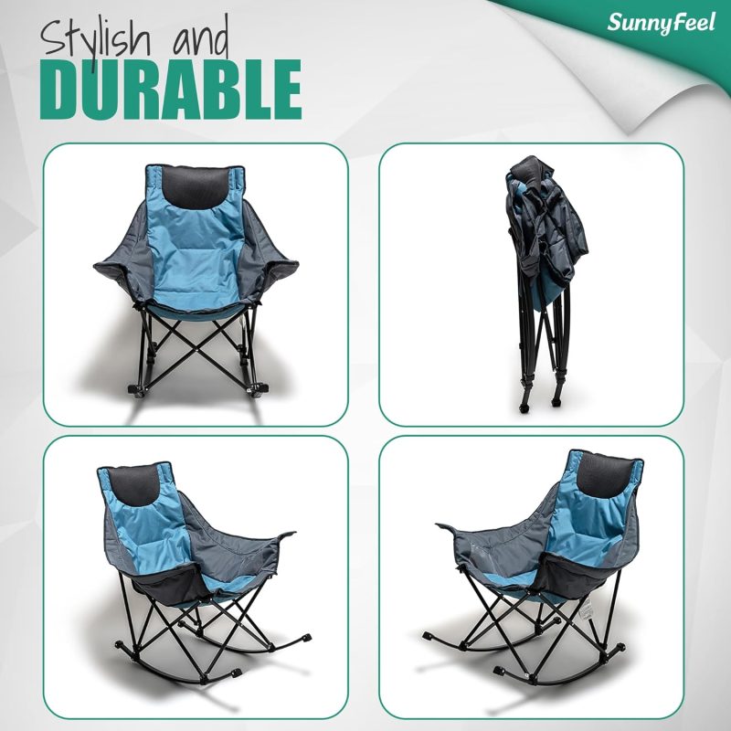 Sunnyfeel Chaise à bascule pour adultes, chaise de camping rembourrée inclinable surdimensionnée, chaise de pelouse d'extérieur (bleu)
