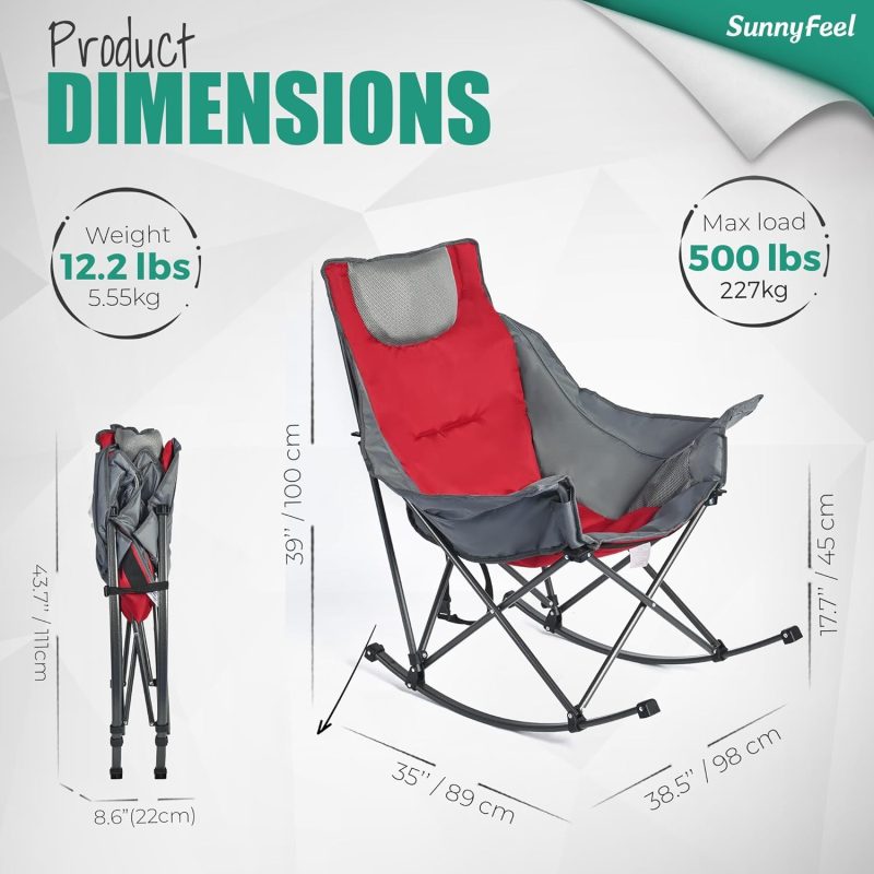 Sunnyfeel Chaise à bascule pour adultes, chaise de camping rembourrée inclinable surdimensionnée, chaise de pelouse d'extérieur (bleu)