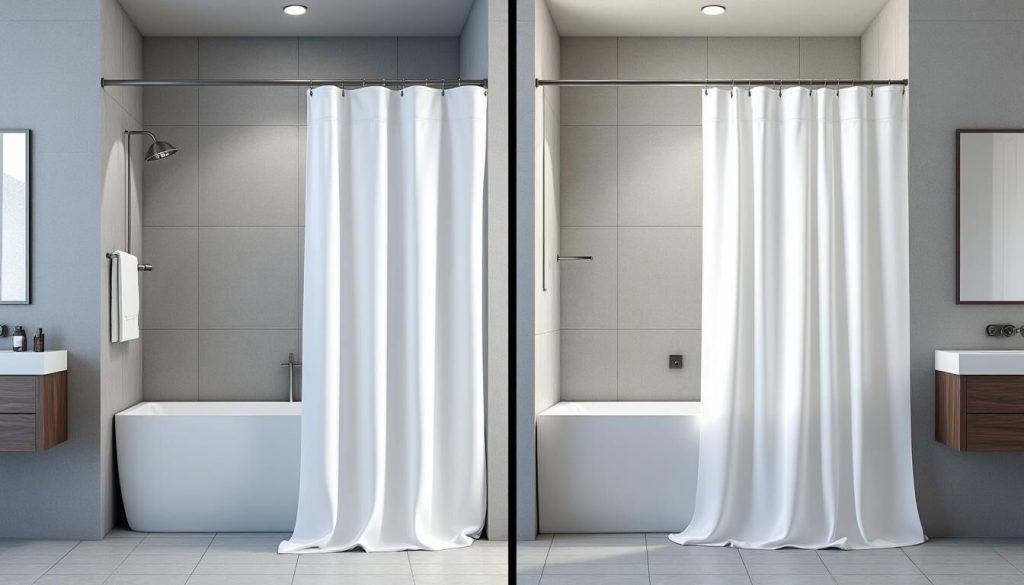 Which way should a shower curtain face?