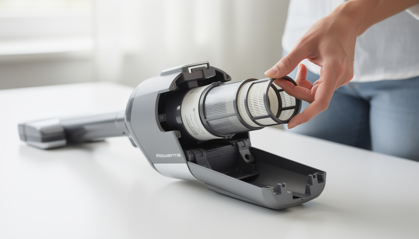 Comment avoir accès au filtre de mon aspirateur balai Rowenta ?